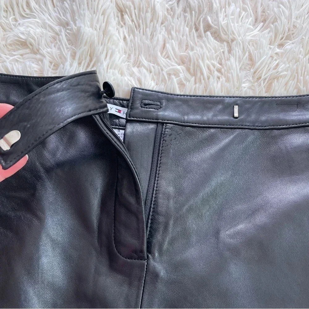 NWT Tommy Hilfiger vintage 100% leather knee length skirt black size 4